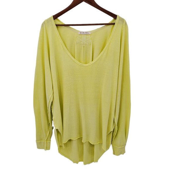 We The Free Tops - We The Free Oversized Boho Top Womens Sz S Yellow Scoop Neck Hi-Low Raw Edges